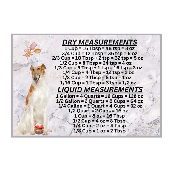 Borzoi Dog Measuring Chart Magnet Kitchen Baking Guide - Picture 1 of 1